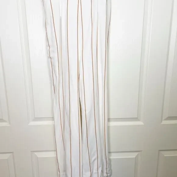 Anthropologie Essential Striped Jumpsuit Rayon Linen Lined Sz 8 - Picture 4 of 13